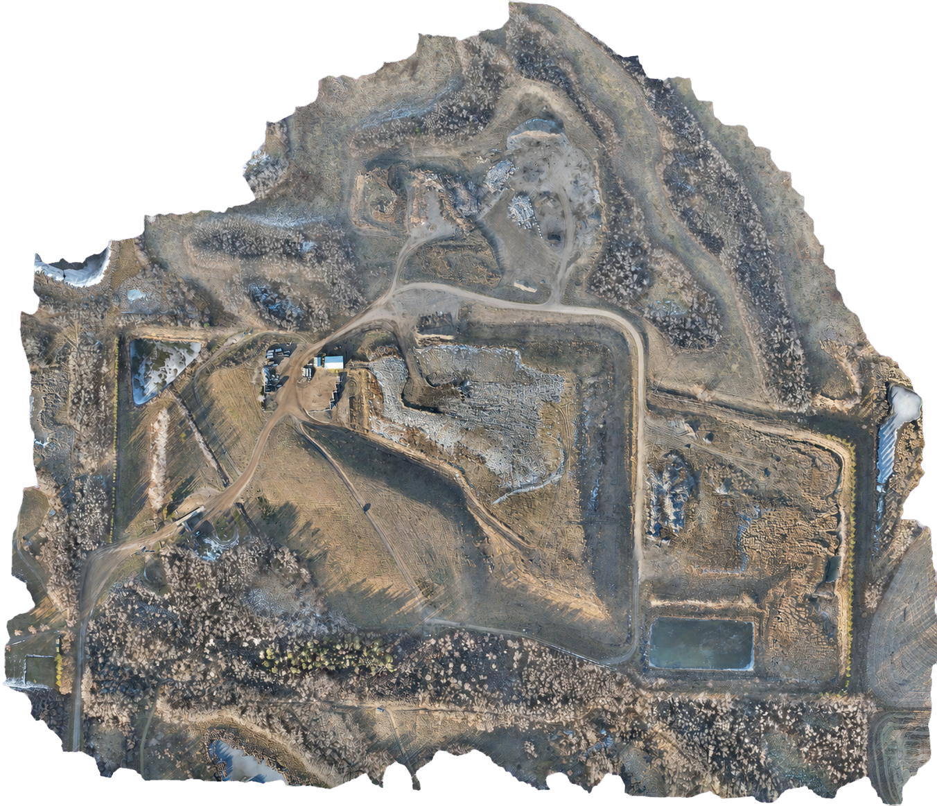 Drone orthophoto of a landfill shown in its natural survey boundary